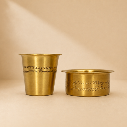Premium Brass Dabra Set Double Line Design | Traditional South Indian