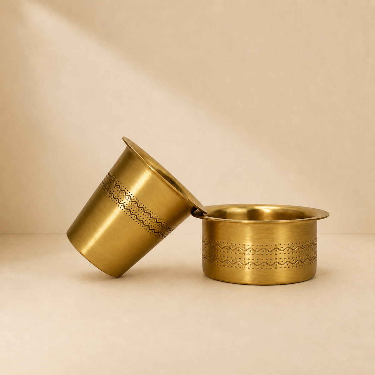 Premium Brass Dabra Set Double Line Design | Traditional South Indian