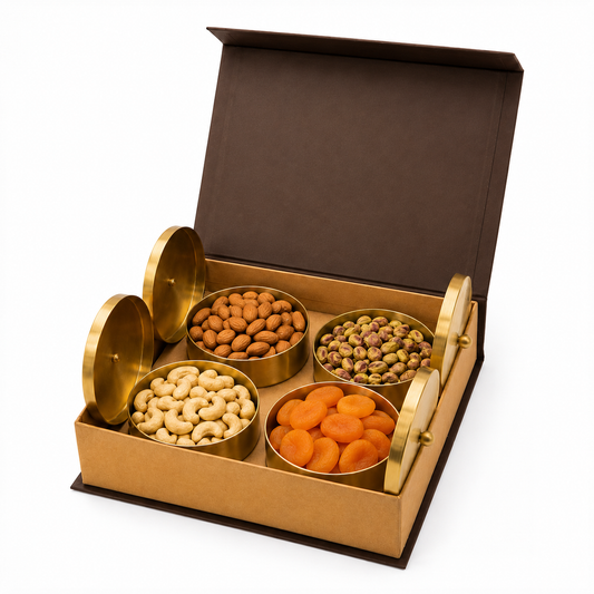 Premium Brass Dry Fruit Gift Box Set of 4 | Luxury Brass Storage Containers
