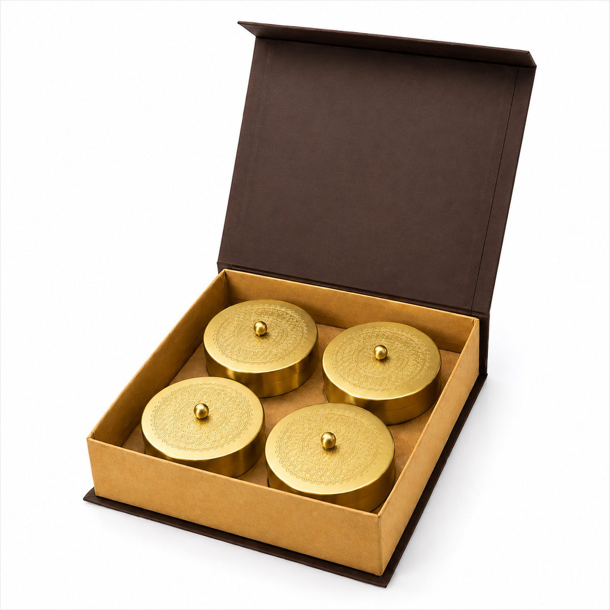 Premium Brass Dry Fruit Gift Box Set of 4 | Luxury Brass Storage Containers