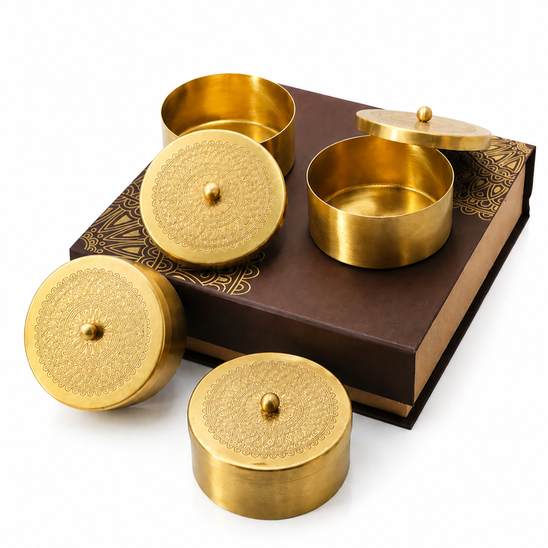 Premium Brass Dry Fruit Gift Box Set of 4 | Luxury Brass Storage Containers