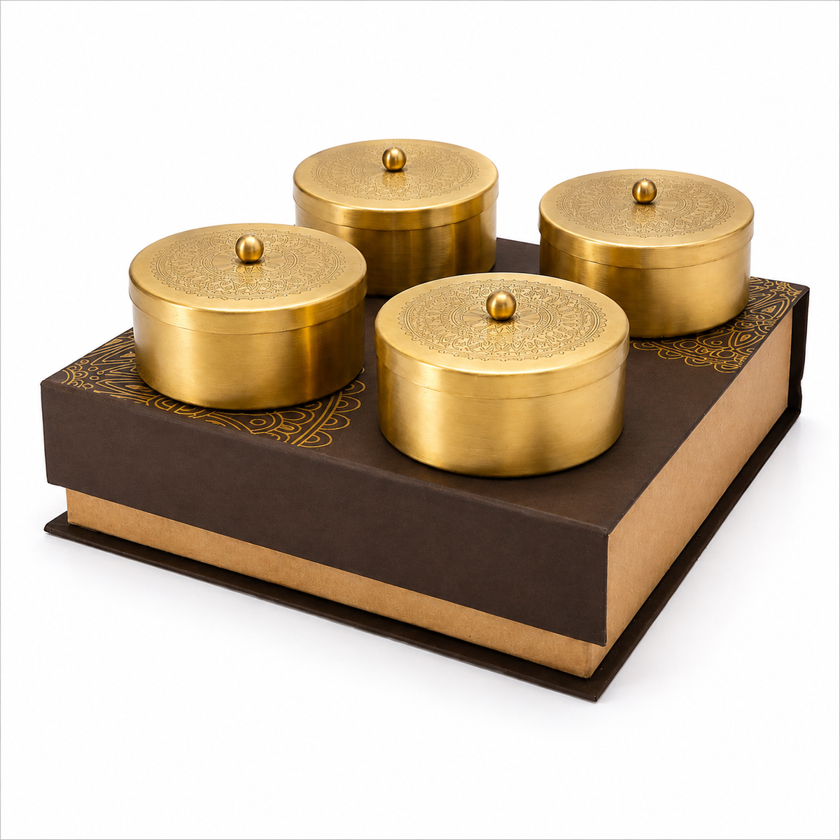 Premium Brass Dry Fruit Gift Box Set of 4 | Luxury Brass Storage Containers