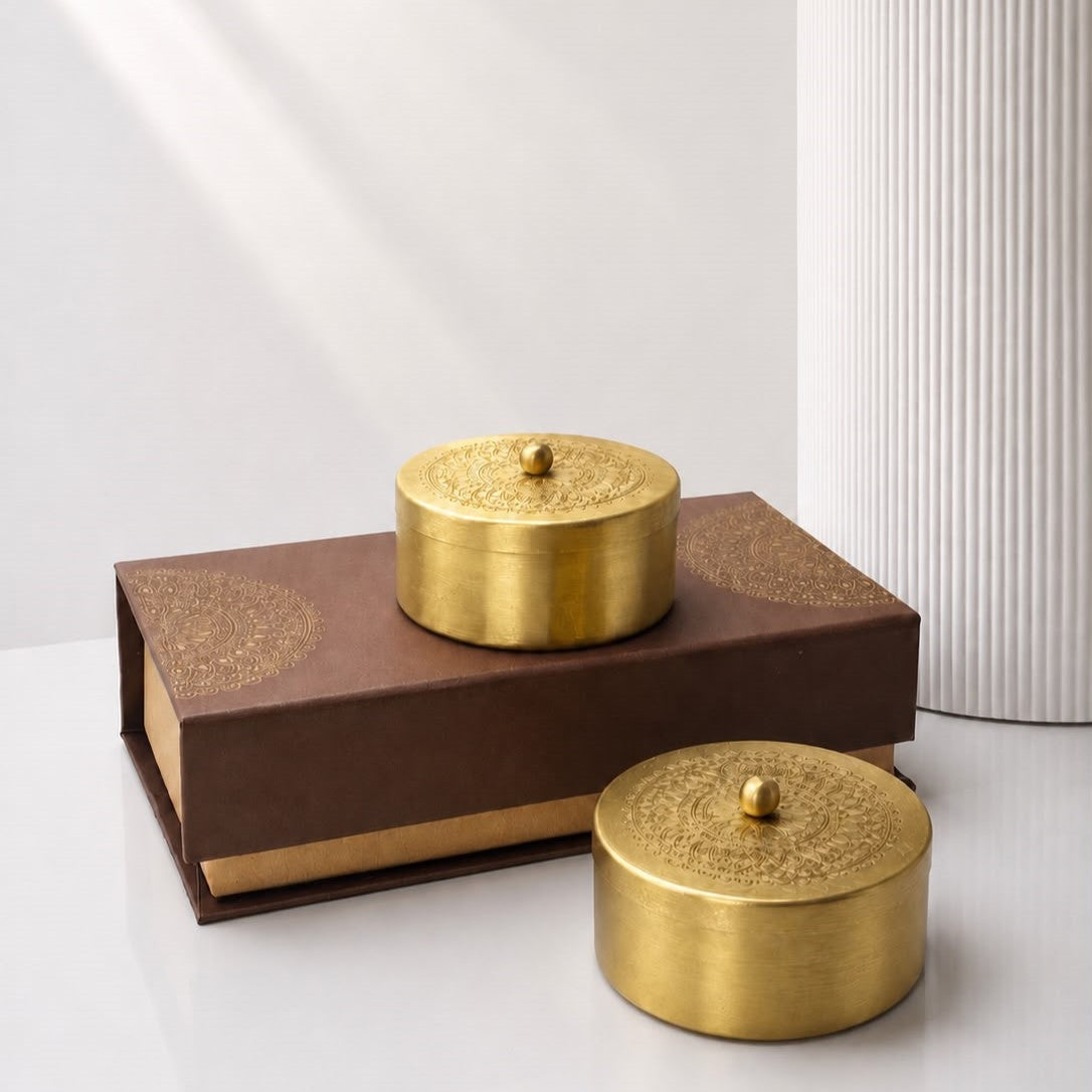 Handcrafted Brass Dry Fruits Box Set with Lid | Premium Box
