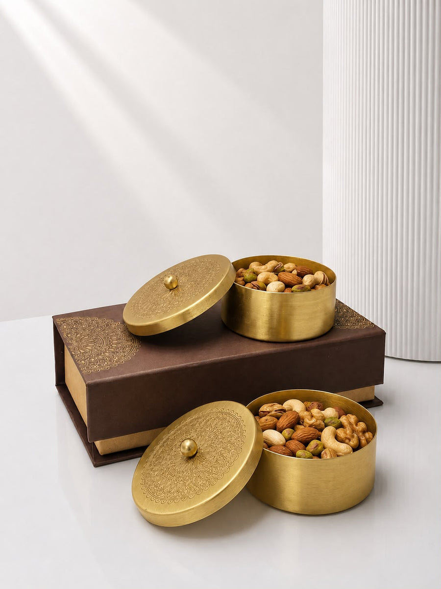 Handcrafted Brass Dry Fruits Box Set with Lid | Premium Box