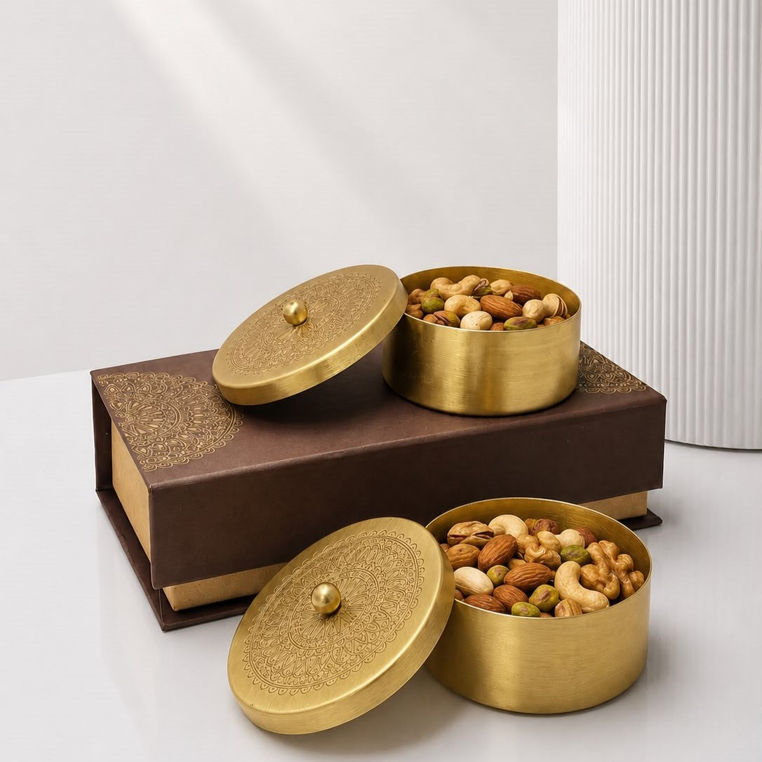 Handcrafted Brass Dry Fruits Box Set with Lid | Premium Box