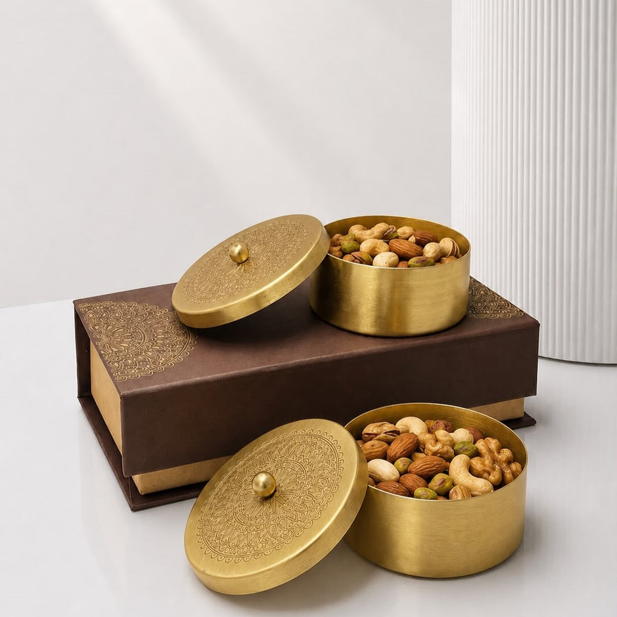 Handcrafted Brass Dry Fruits Box Set with Lid | Premium Box