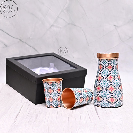 Pure Copper Bedside Bedroom Jar With 2 Pcs Glass Set In Gift Box Capacity 1000 ML
