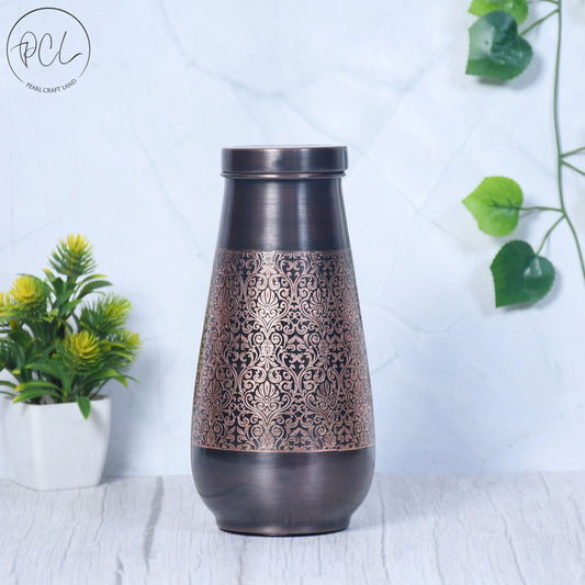 Pure Copper Tulip Jar Antique Engraved Small with In-Built Glass Capacity 800ML