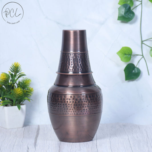 Pure Copper Bedside Black Venus Jar Antique Hammered with Inbuilt Glass Capacity 1400 ML
