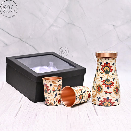 100% Pure Copper Water Pot With 2 Pcs Glass In Gift Box For Wedding Gift | Capacity 1000 ML
