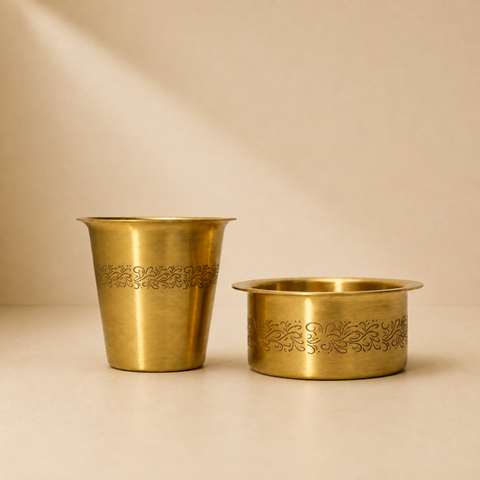 Premium Brass Dabra Set Floral Design | Traditional South Indian