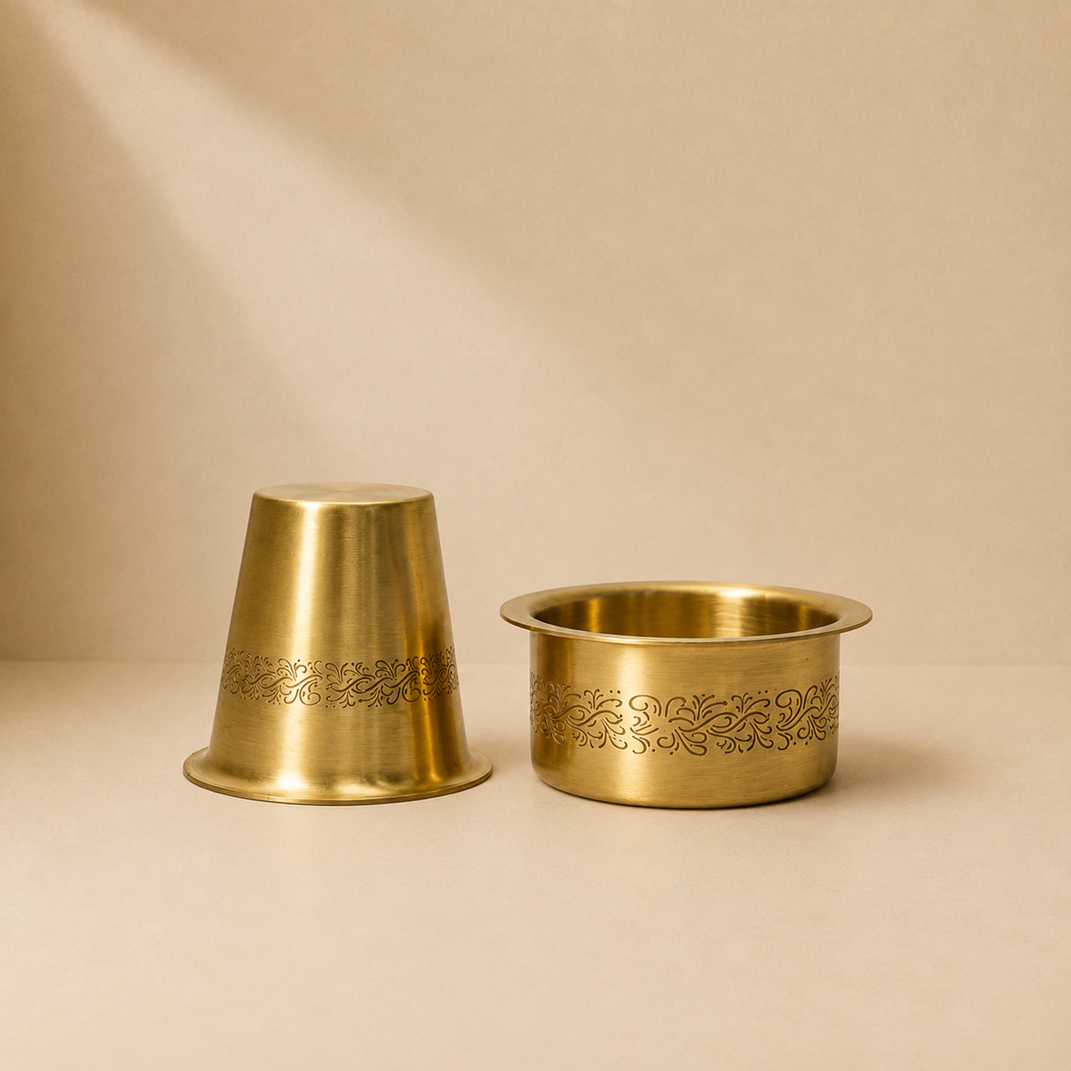 Premium Brass Dabra Set Floral Design | Traditional South Indian