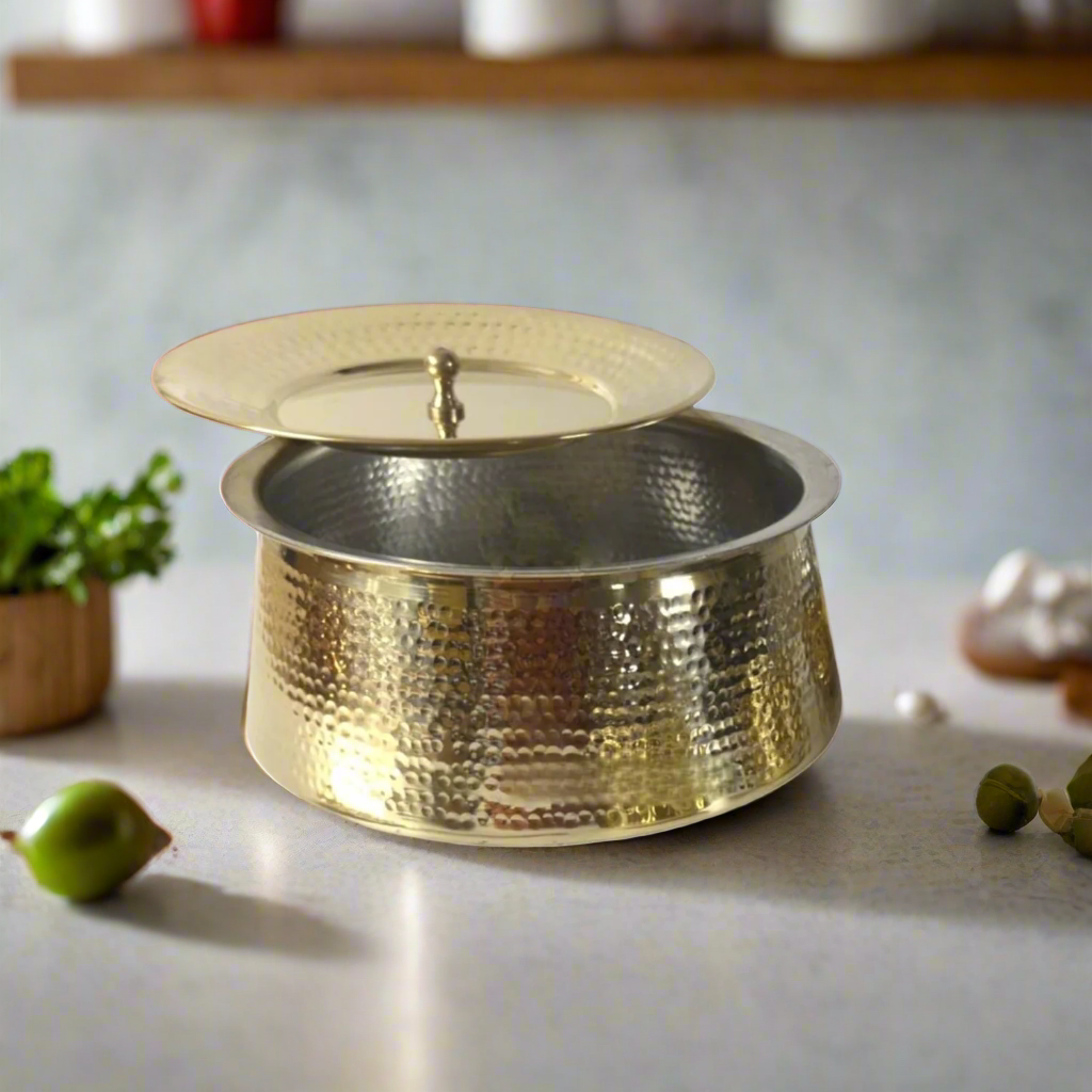 Pure Brass Biryani Handi With Lid / Serving and Cooking Pot - Medium