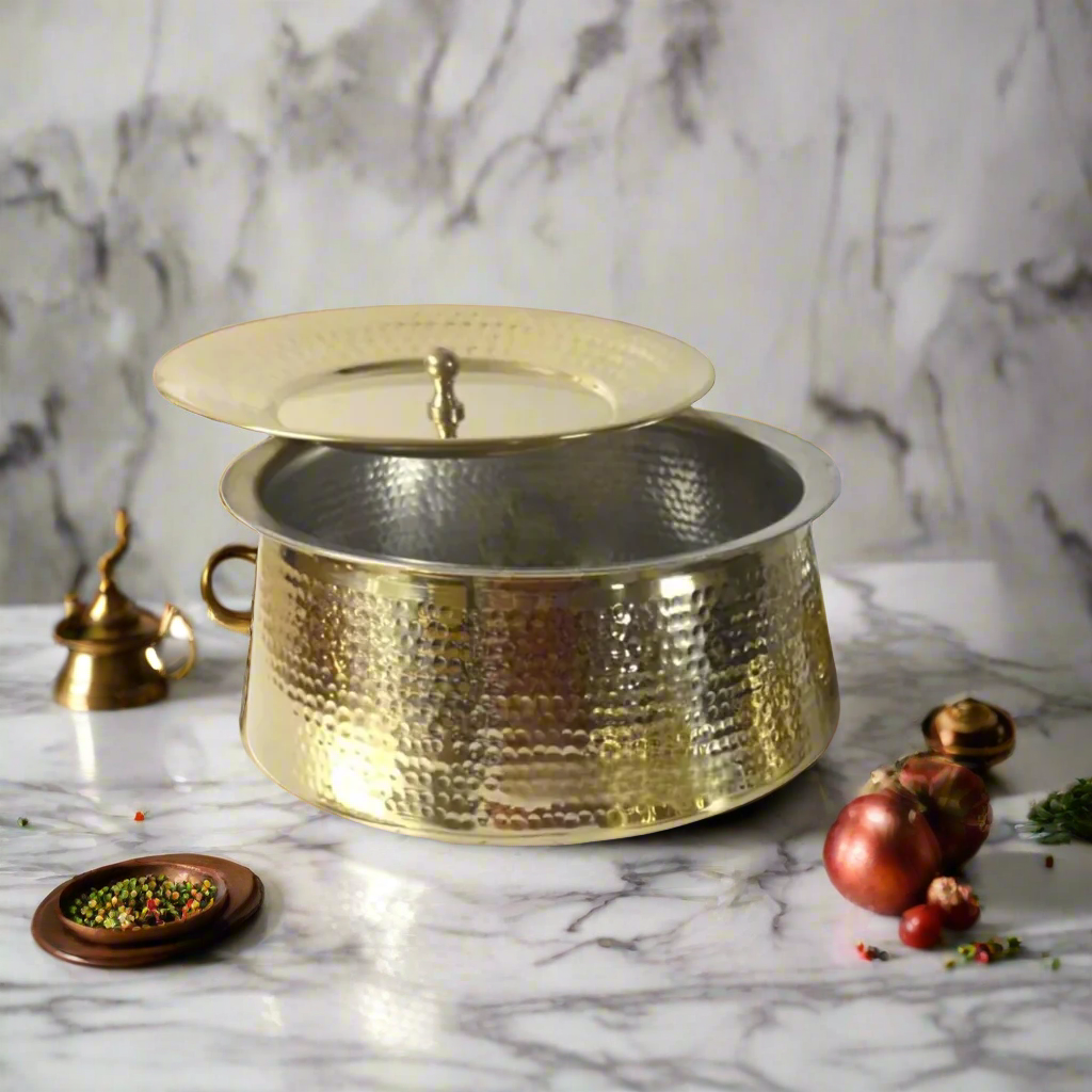 Heavy Brass Biryani Handi Set With Lid - Small