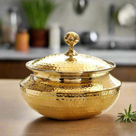 Punjabi Handi Set With Tin Coating Inside | Pure Brass Cooking Ware -2 No.