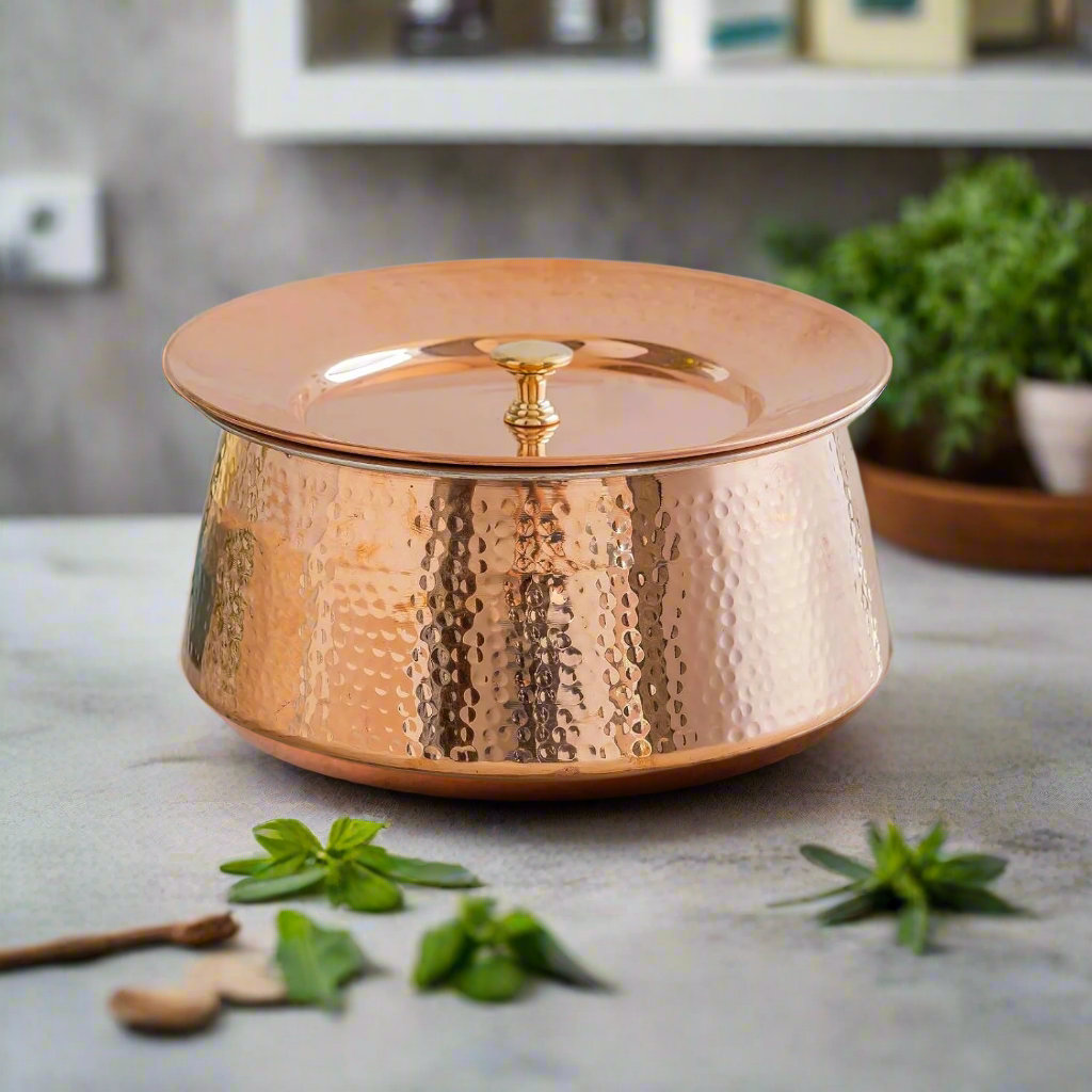 High Quality Pure Copper Biryani Handi Set of 3 Pcs With Lid