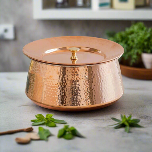 High Quality Copper Biryani Handi With Lid - Medium