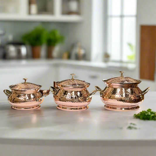 3 Pcs Copper Serving Handi Set With Lid | Copper Serving Ware Items