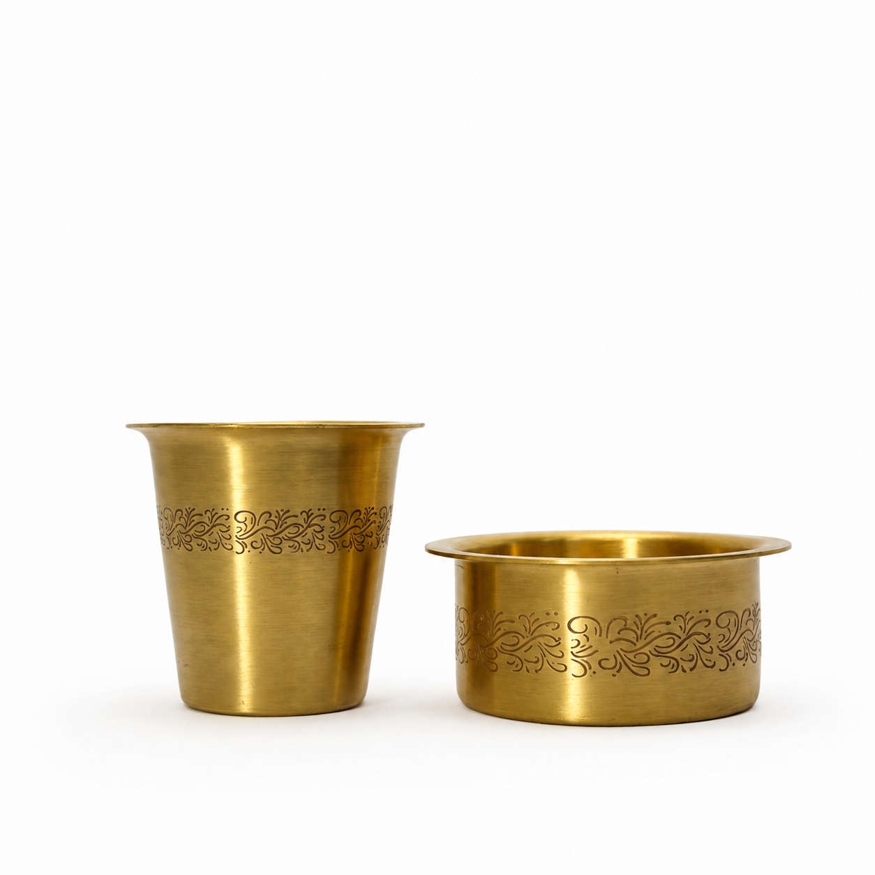 Premium Brass Dabra Set Floral Design | Traditional South Indian