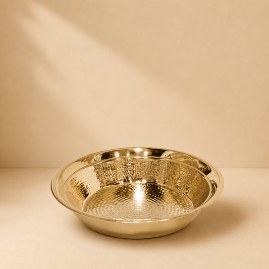 Handcrafted Hammered Brass Parat Set | Traditional Brass Plate