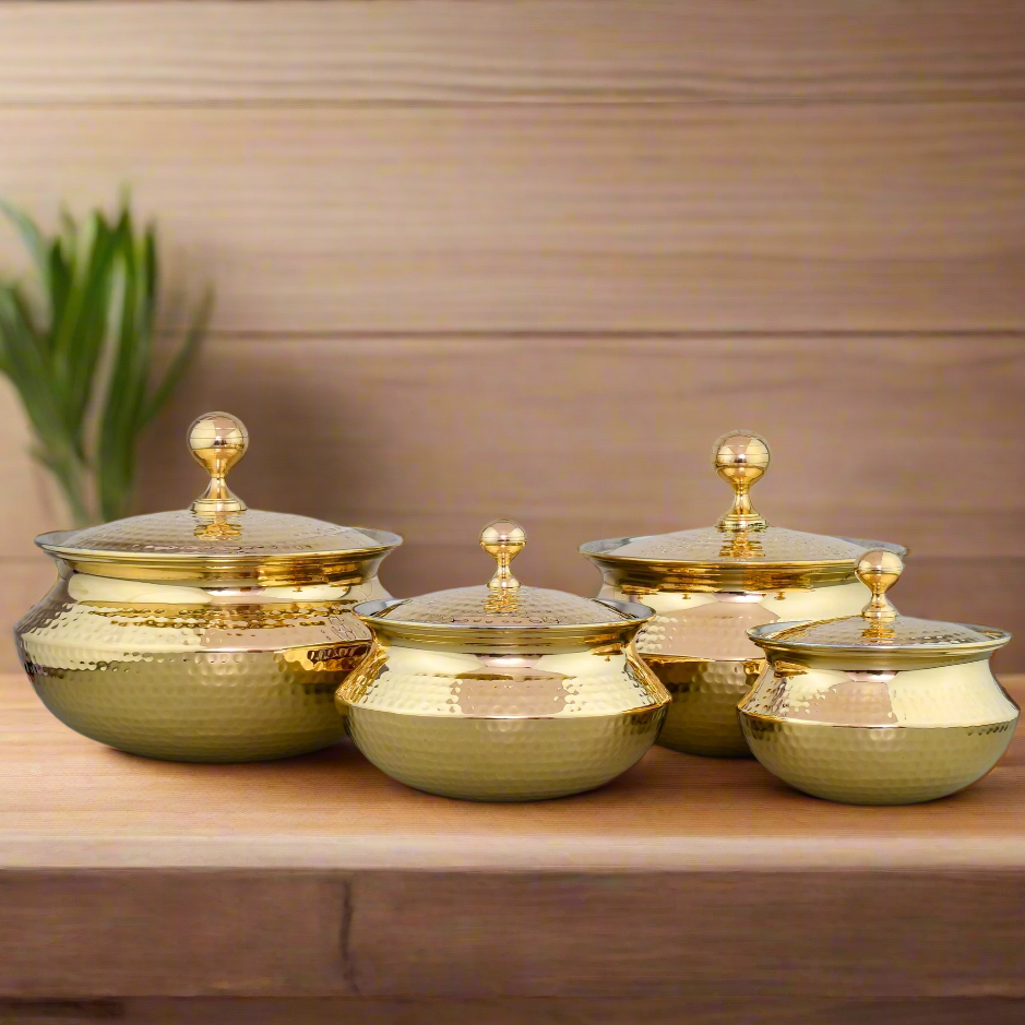 High Quality 4 Pcs Brass Punjabi Handi Set With Lid