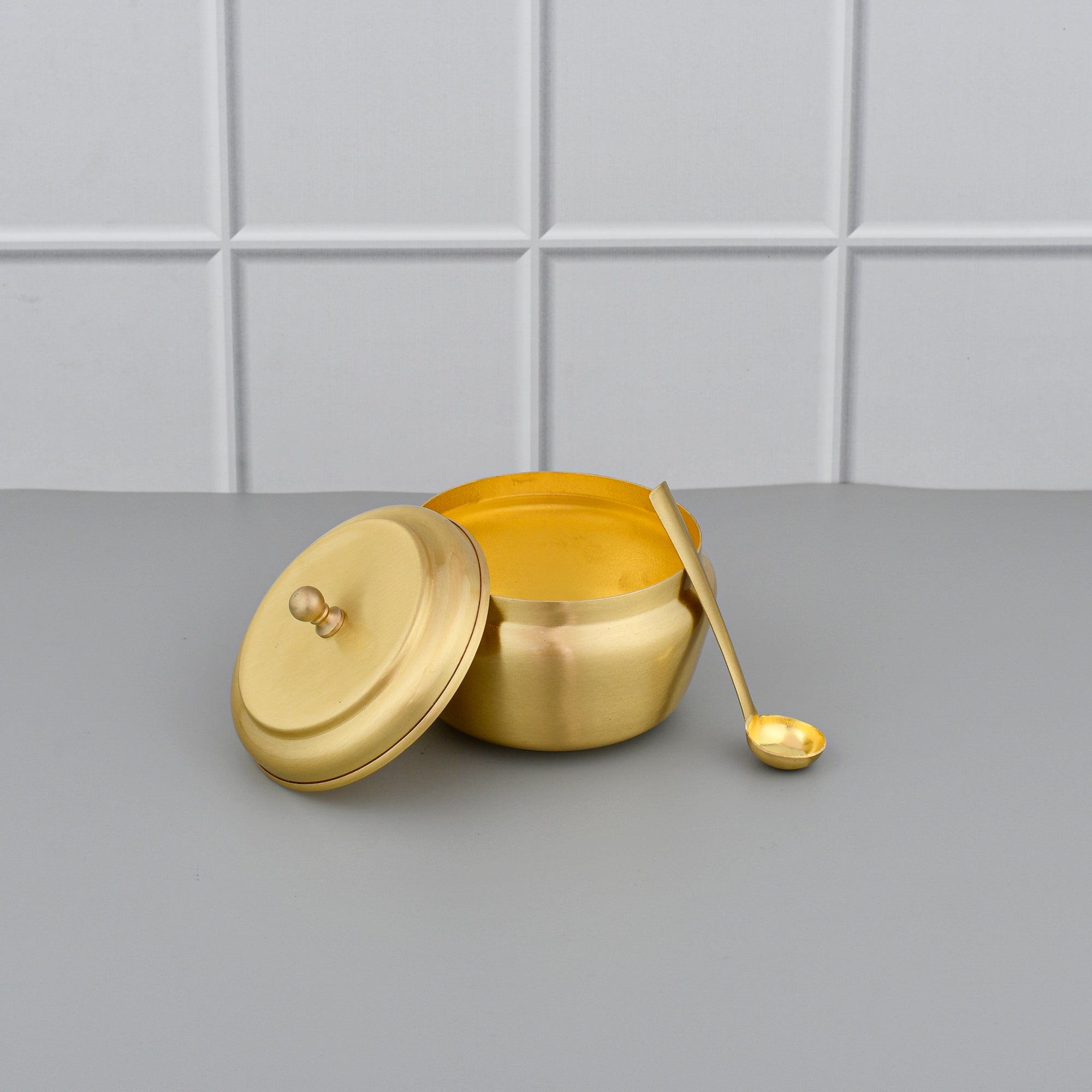 High Quality Brass Ghee Pot With Spoon - Matte Polished
