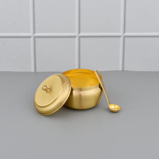 High Quality Brass Ghee Pot With Spoon - Matte Polished