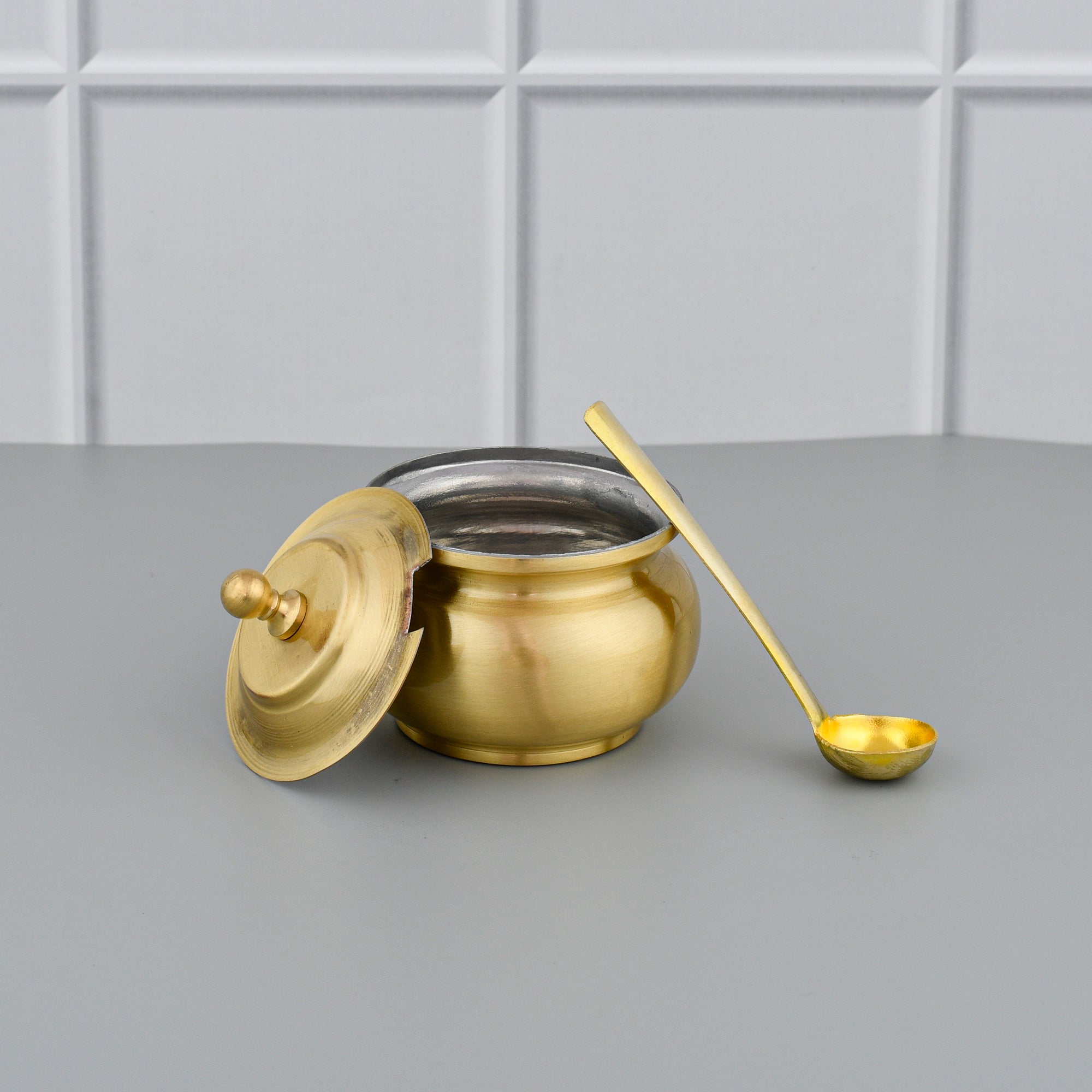 Beautiful Brass Ghee Pot With Spoon - Small Mattki