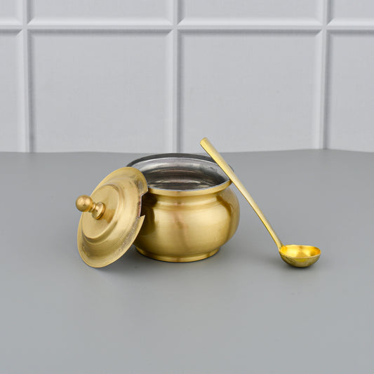 Beautiful Brass Ghee Pot With Spoon - Small Mattki