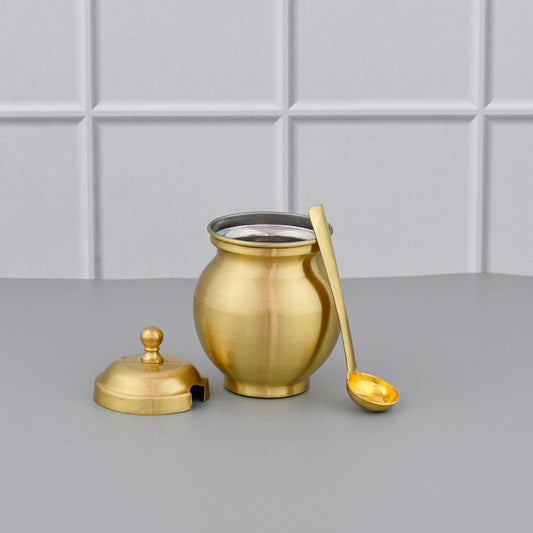 Beautiful Brass Ghee Pot With Spoon - Urns Shape