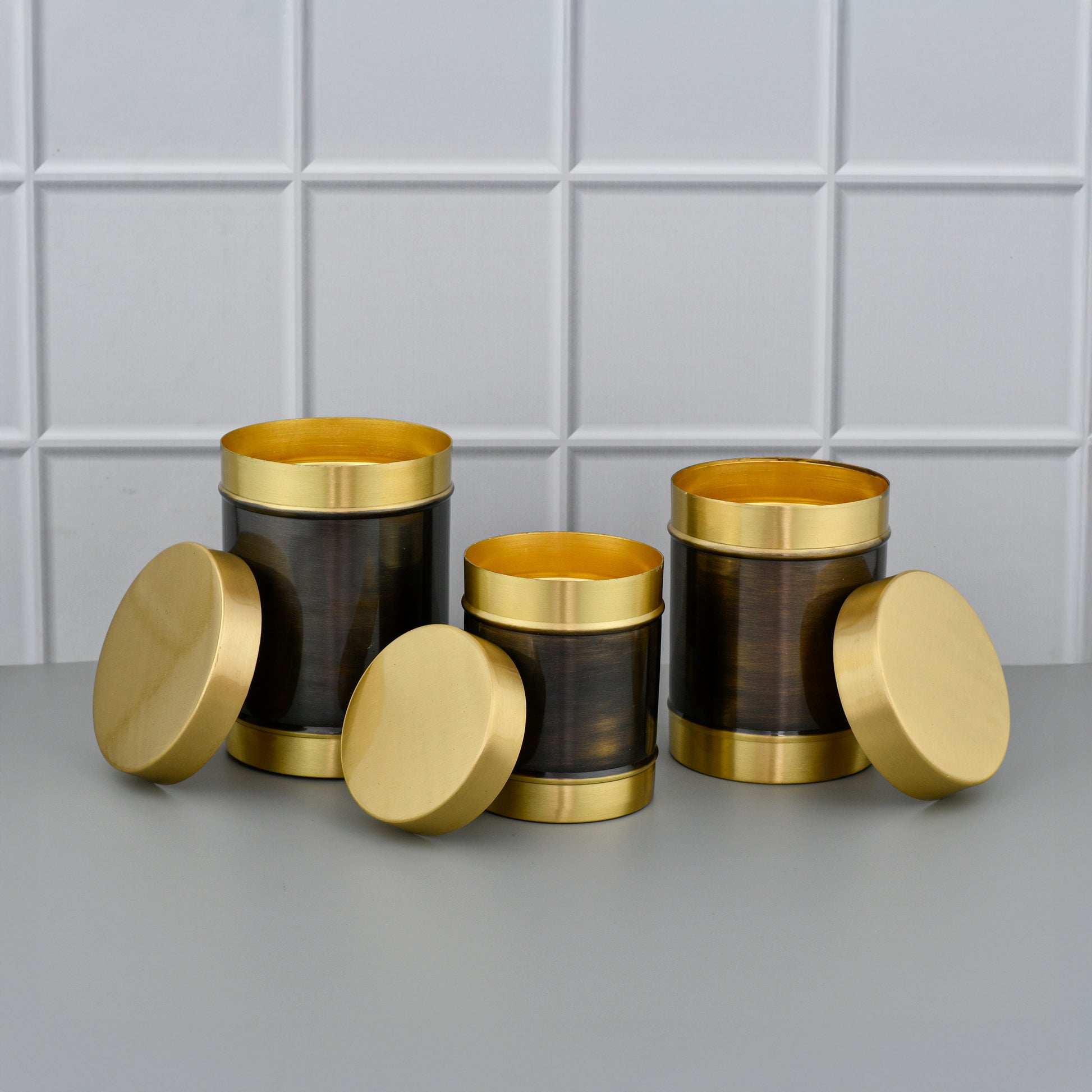 Pure Brass Pcs Tea, Coffee and Sugar Canister Set Antique