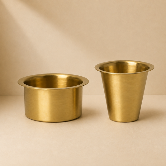 Handcrafted Brass Plain Dabra Set | Premium Plain Brass Tumbler & Bowl