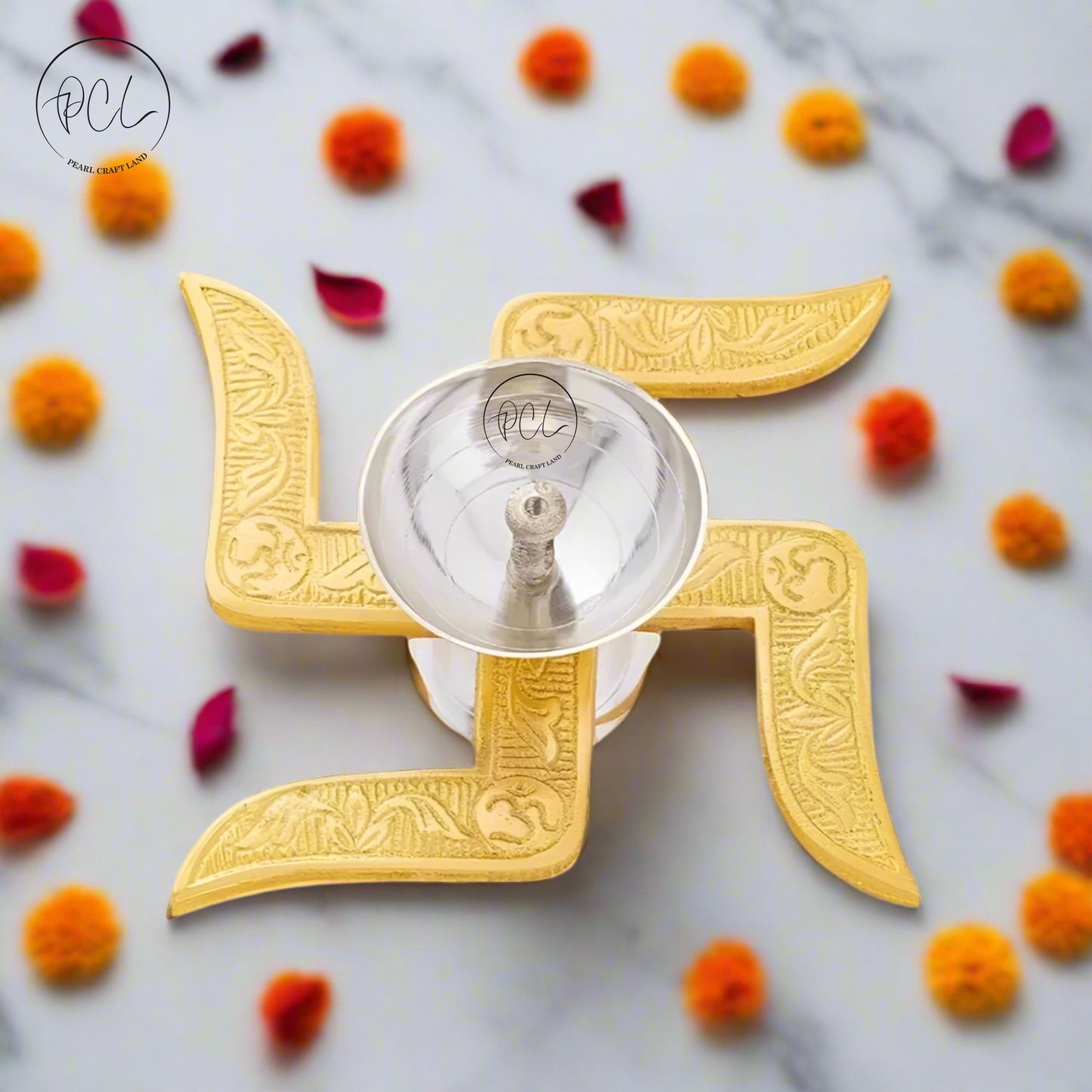 Sacred Swastik Brass Diya By PCL Gift Item | Lighting | Festival  Occasion | Religious ( 10 x 10 x 10 cm )