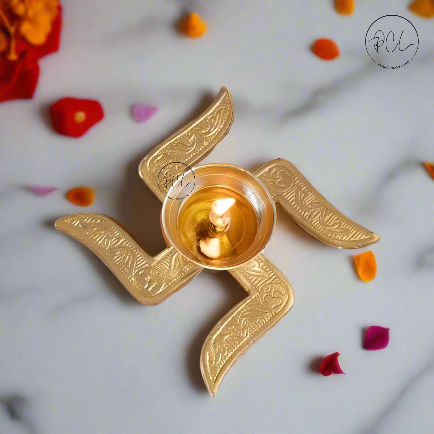 Sacred Swastik Brass Diya By PCL Gift Item | Lighting | Festival  Occasion | Religious ( 10 x 10 x 10 cm )