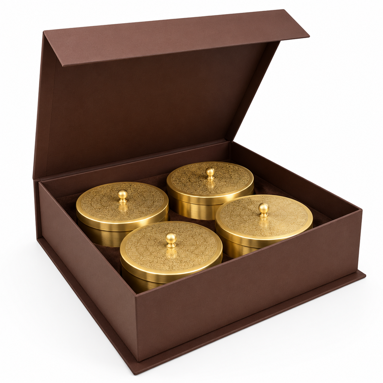 Premium Brass Dry Fruit Gift Box Set of 4 | Luxury Brass Storage Containers