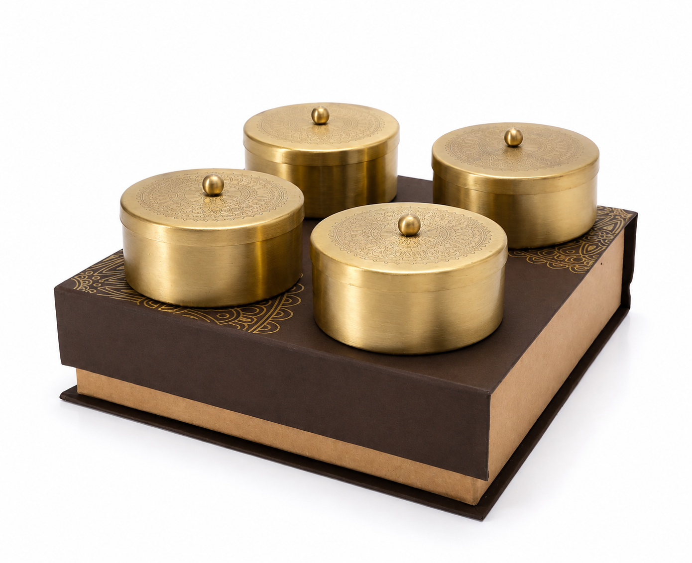 Premium Brass Dry Fruit Gift Box Set of 4 | Luxury Brass Storage Containers