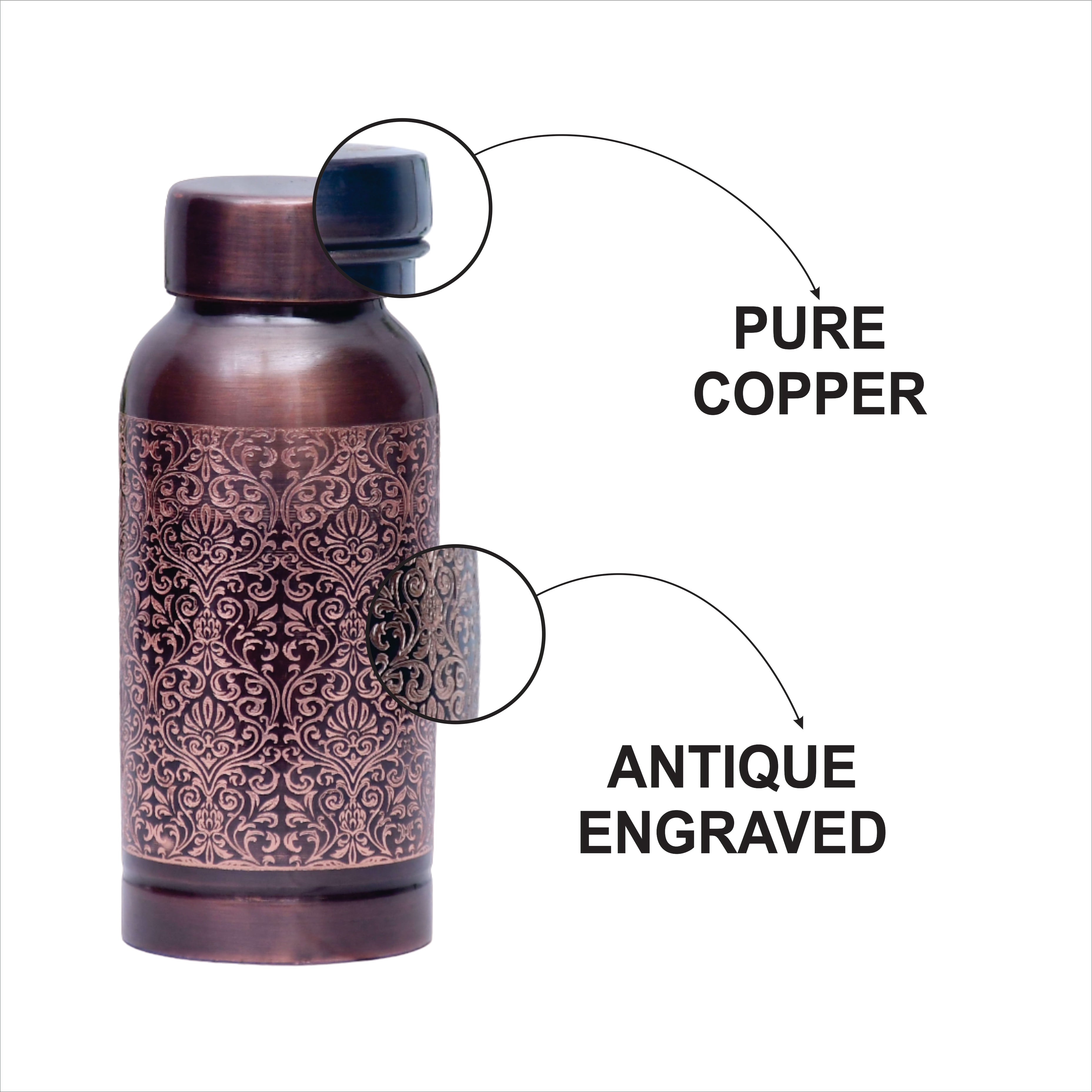 ネルデザインワークス COPPER BOTTLE 500ml Pure Copper Water Bottle Milton Antique Engraved Design