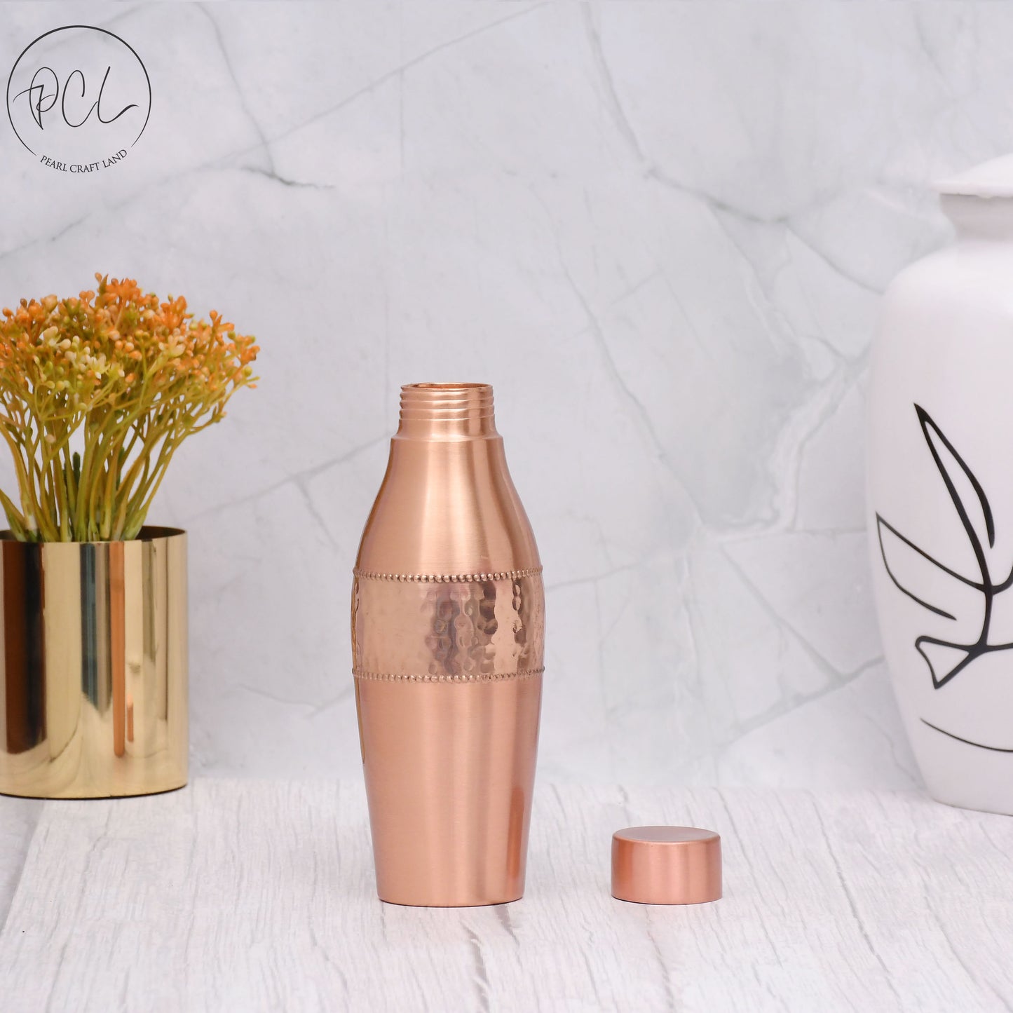 Pure Copper Water Bottle Dolphin Design Half Hammered Half Matt Capacity 600ML (Small)