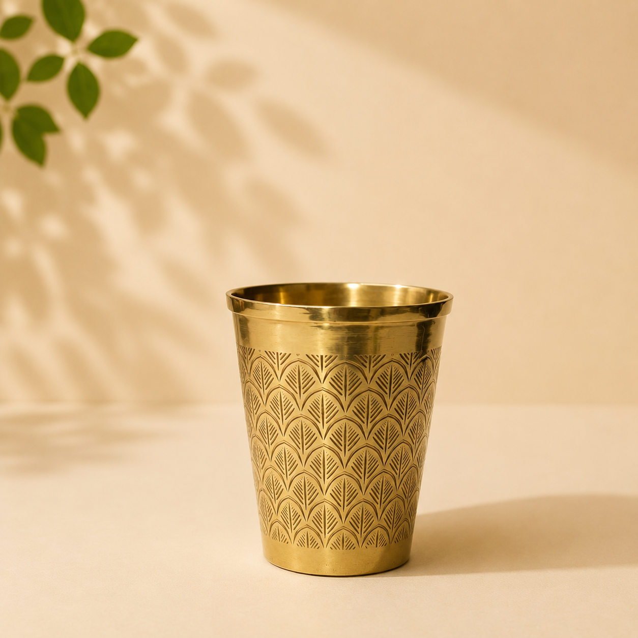 Handcrafted Etched Brass Glass | 300 ml Pure Brass Water Glass