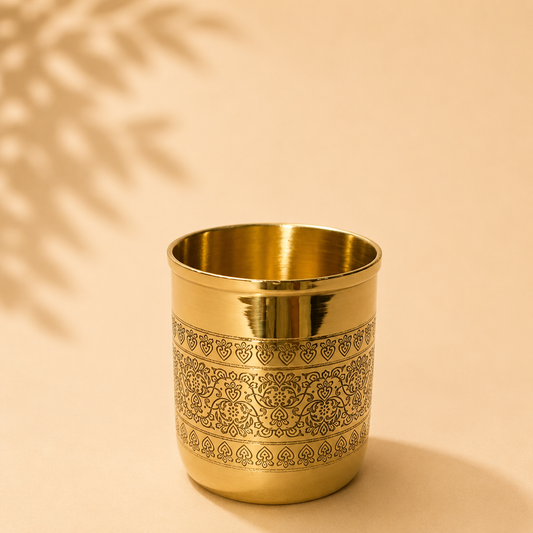 Premium Etched Brass Tumbler (300 ml) | Handcrafted Brass Tumbler
