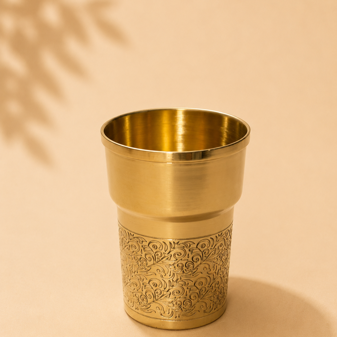 Premium Half-Engraved Heavy Brass Tumbler | Classic Brass Glass