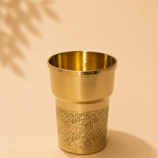 Premium Half-Engraved Heavy Brass Tumbler | Classic Brass Glass