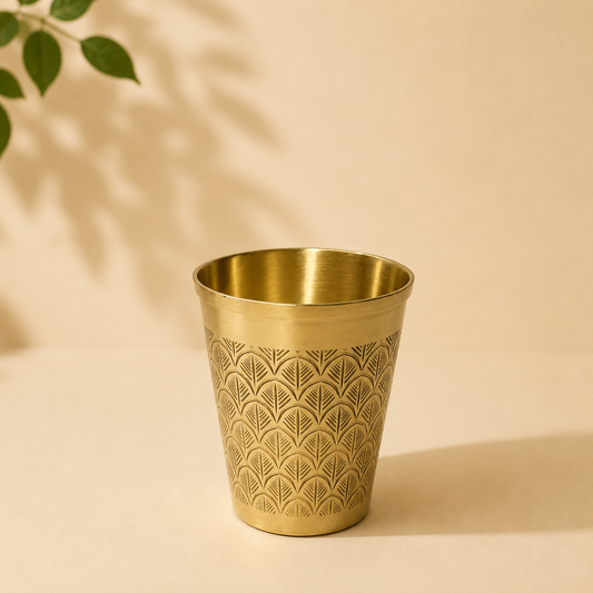 Handcrafted Etched Brass Glass | 300 ml Pure Brass Water Glass