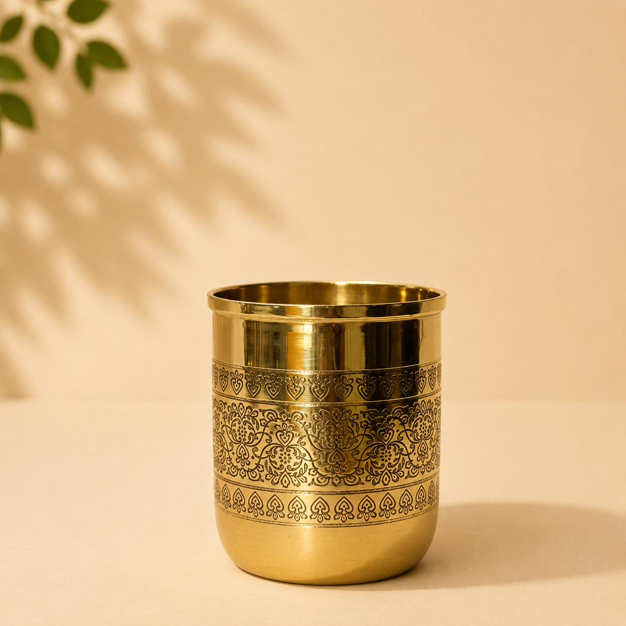 Premium Etched Brass Tumbler (300 ml) | Handcrafted Brass Tumbler