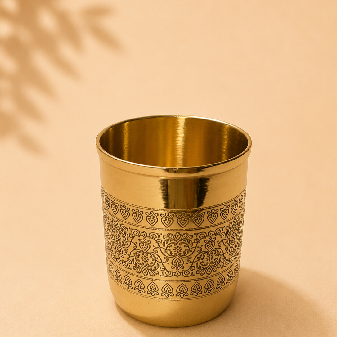 Premium Etched Brass Tumbler (300 ml) | Handcrafted Brass Tumbler
