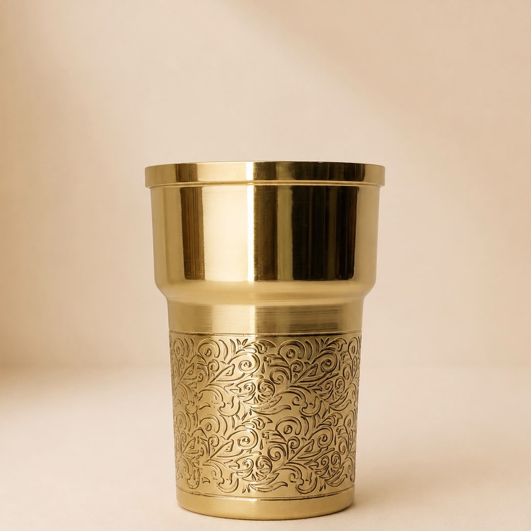 Premium Half-Engraved Heavy Brass Tumbler | Classic Brass Glass