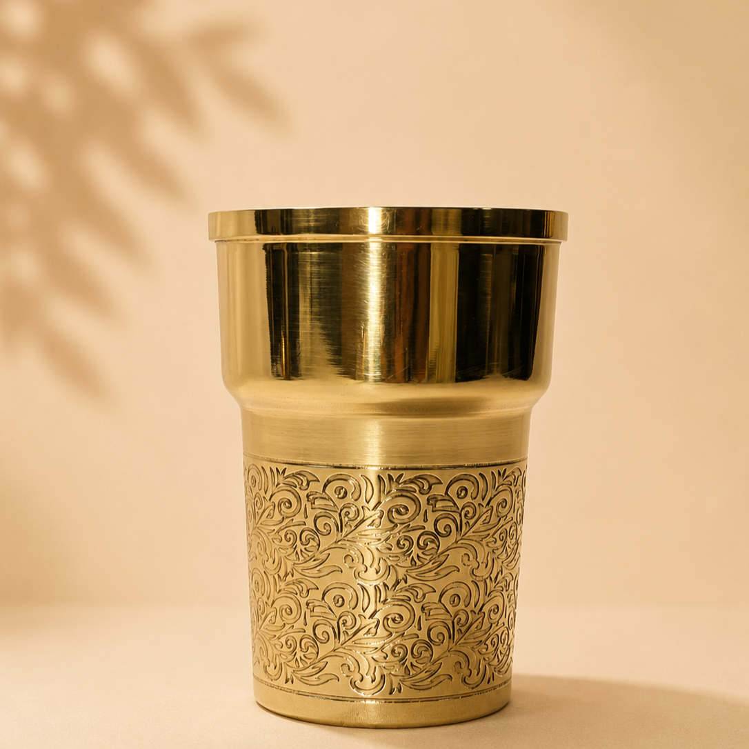 Premium Half-Engraved Heavy Brass Tumbler | Classic Brass Glass