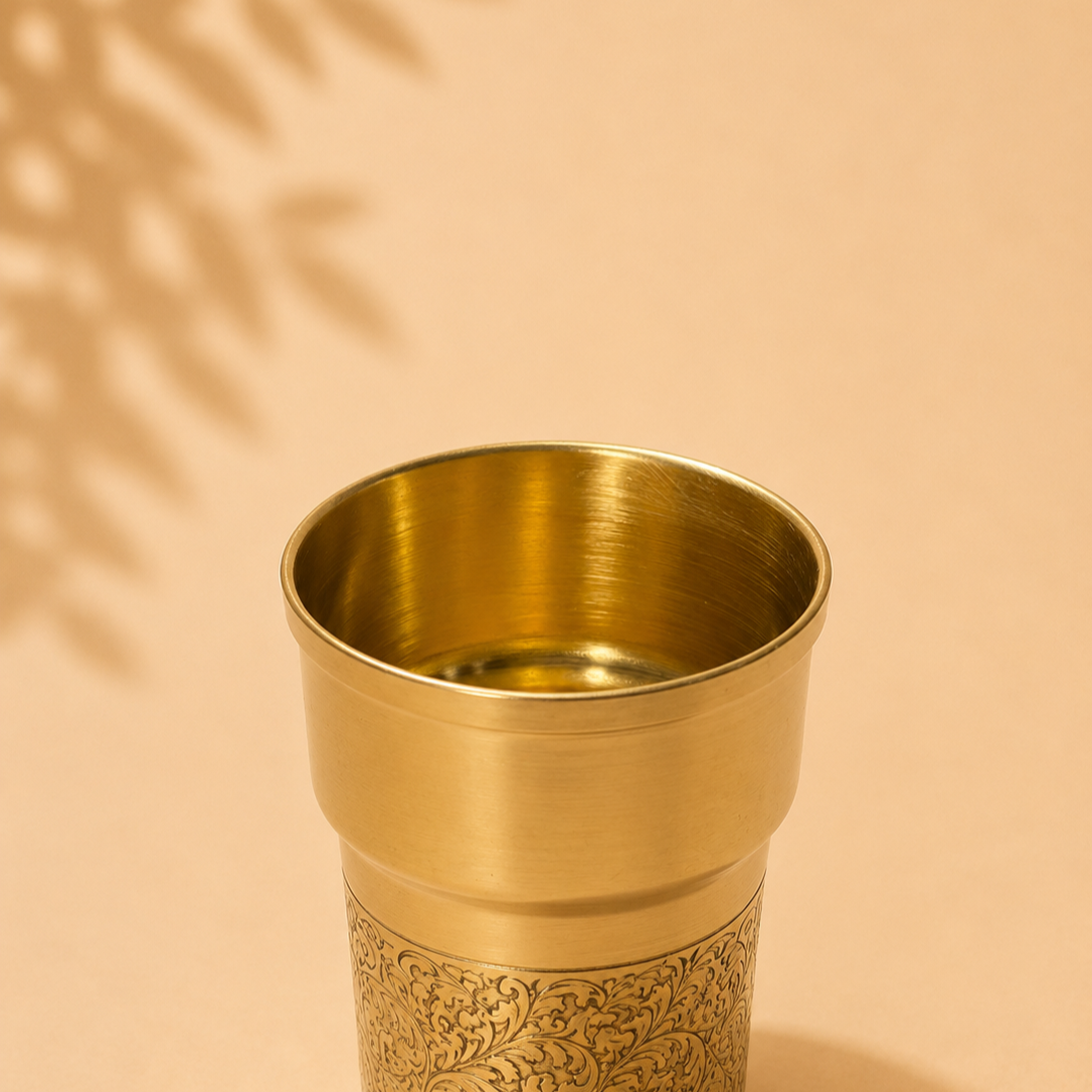 Premium Half-Engraved Heavy Brass Tumbler | Classic Brass Glass