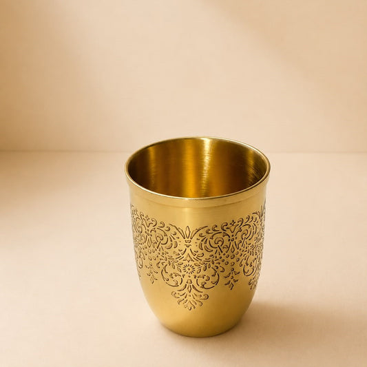 Premium Engraved Brass Tumbler 300 ml | Elegant Brass Drinking Glass