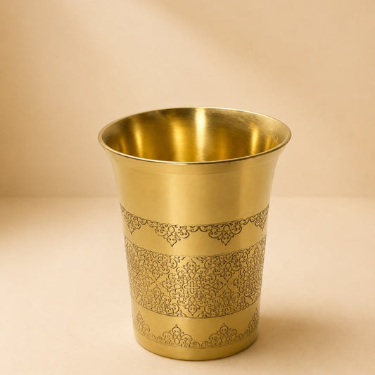 Premium Handcrafted Etched Brass Glass | 300 ml Brass Water Tumbler